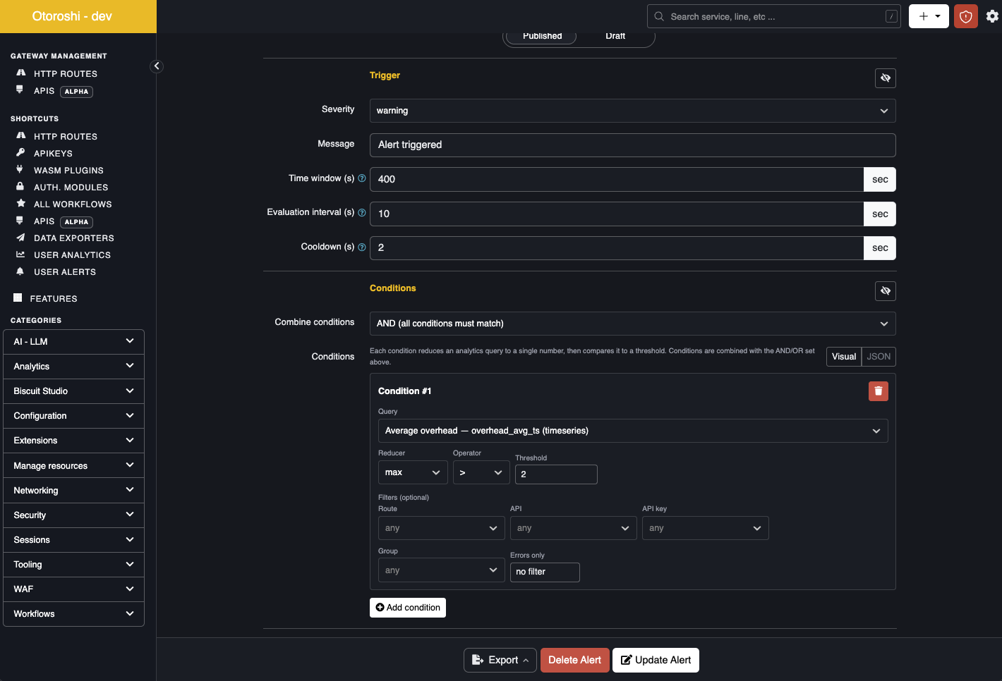 Alert condition editor